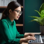 Home 5 통번역사 이직 준비 방법 - **Prompt:** A focused professional translator, perhaps a woman in her late 30s, working diligently a...