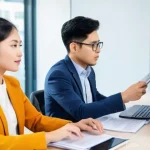 Home 4 통번역사 번역사 자기소개서 작성법 - **Prompt:** A diverse group of professional translators, both male and female, of varying ages and e...