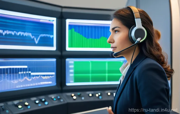 통번역사 업무 사례 - A professional female translator, early 30s, with a thoughtful and focused expression, seated at a m...