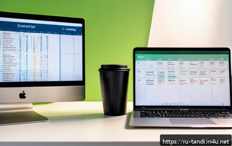 통번역사 번역 실습 - A professional translator&rsquo;s workspace featuring a sleek modern desk with dual monitors displaying CA...