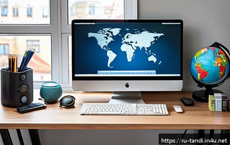 통번역사 글로벌 시장 진출 방법 - A modern, well-organized home office setup for a professional translator specializing in internation...